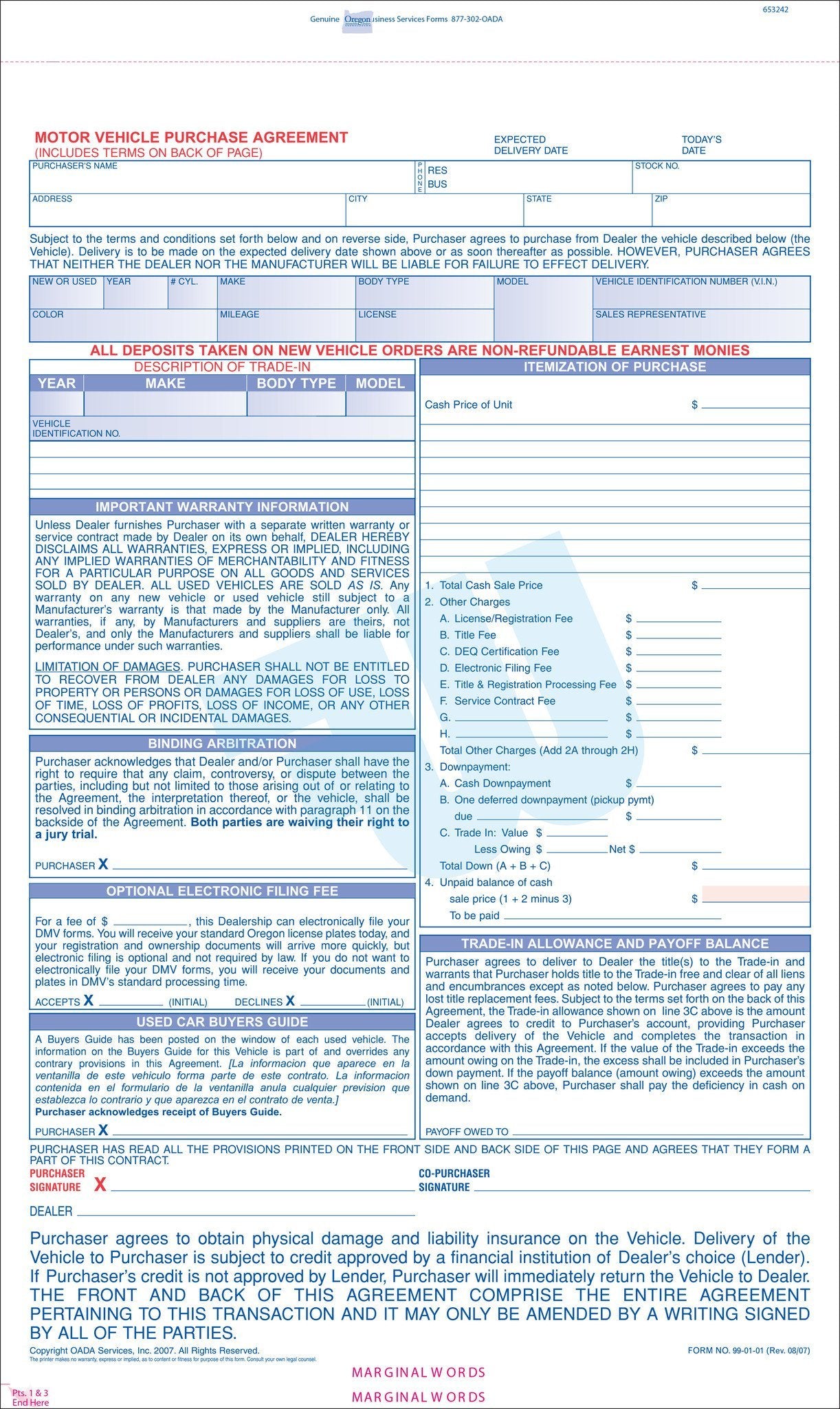 Motor Vehicle Purchase Agreement - flywheelnw.com
