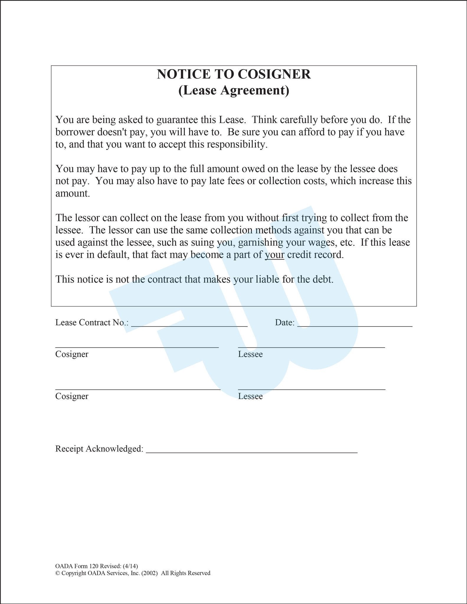 Notice to Cosigner - Lease Agreement - flywheelnw.com