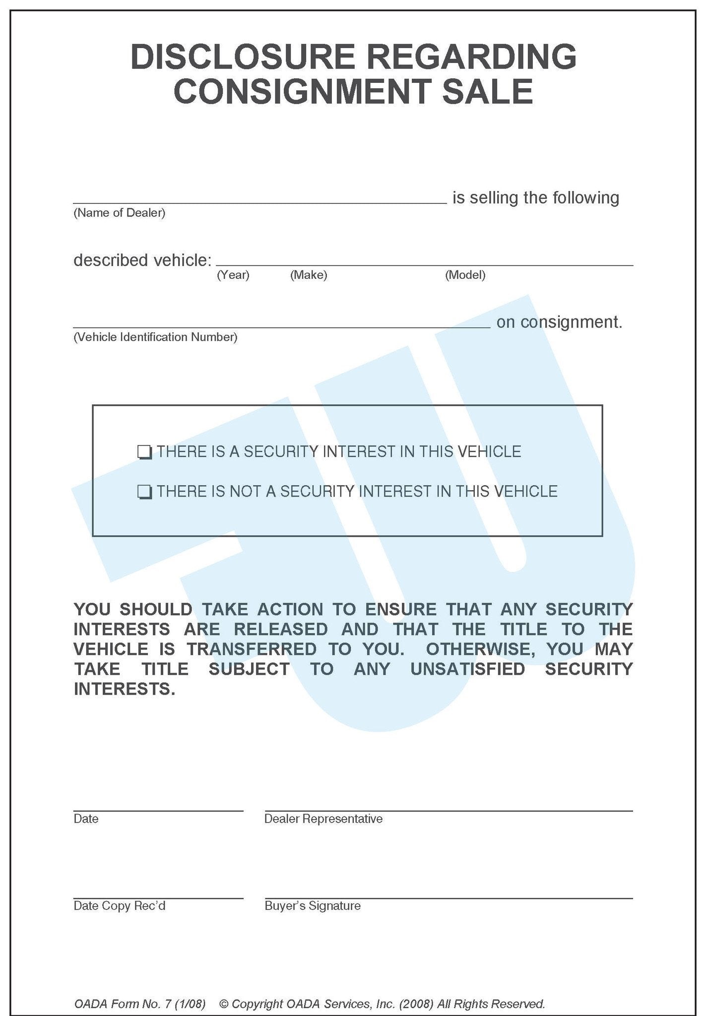 Disclosure Regarding Consignment Sale - flywheelnw.com