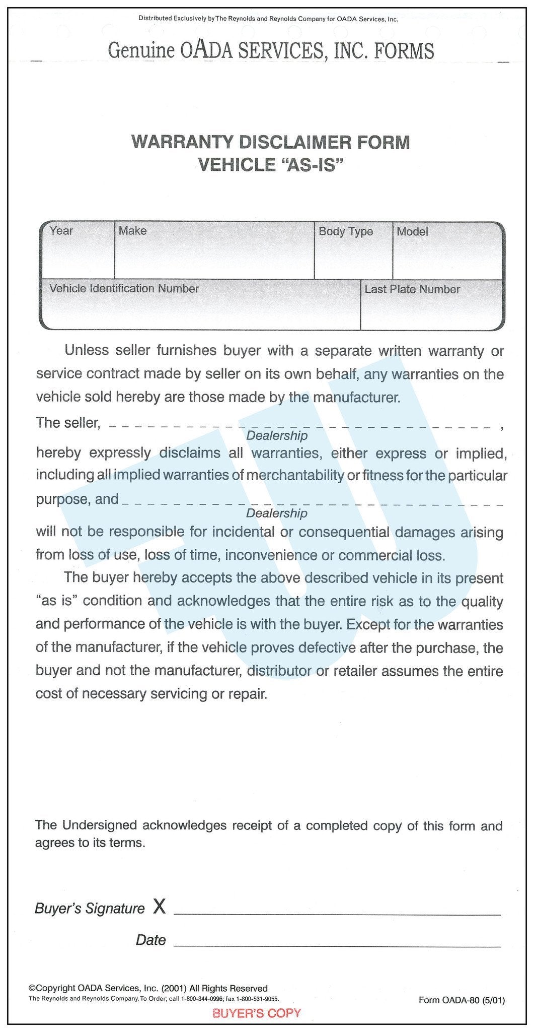 Warranty Disclaimer Form Vehicle "AS-IS" - flywheelnw.com