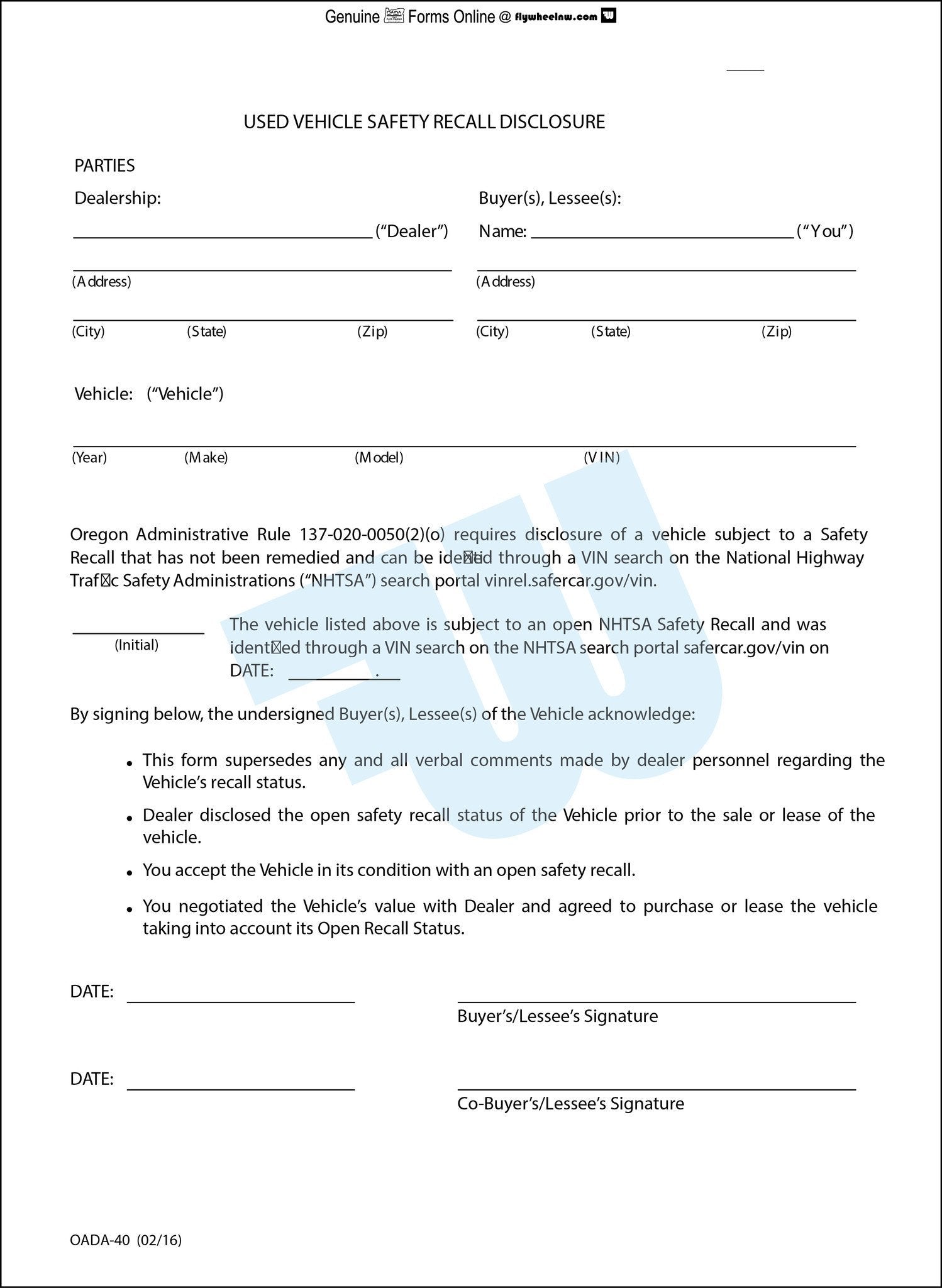 Used Vehicle Safety Recall Disclosure - flywheelnw.com