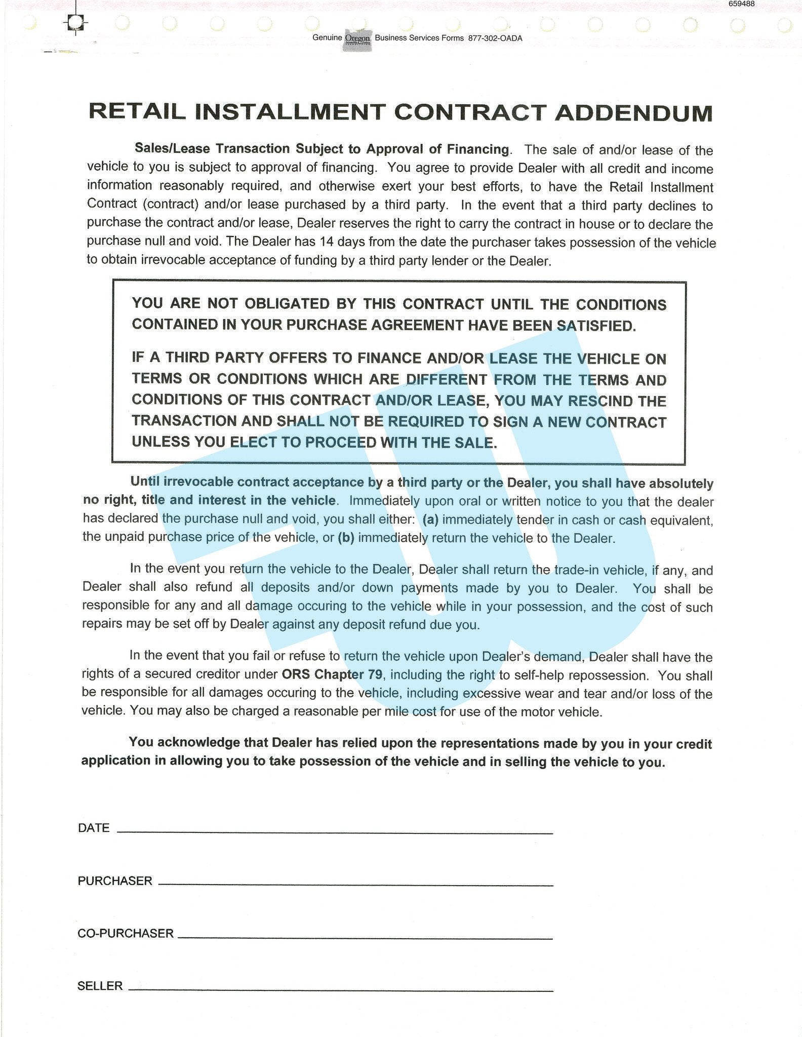 Retail Installment Contract Addendum - flywheelnw.com